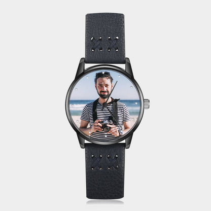 Orologio Personalizzato con Foto e Cinturino in Pelle Nera