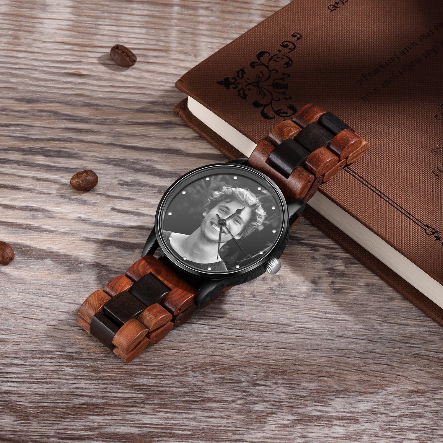 Orologio Personalizzato con Foto per Uomo con Cinturino in Legno