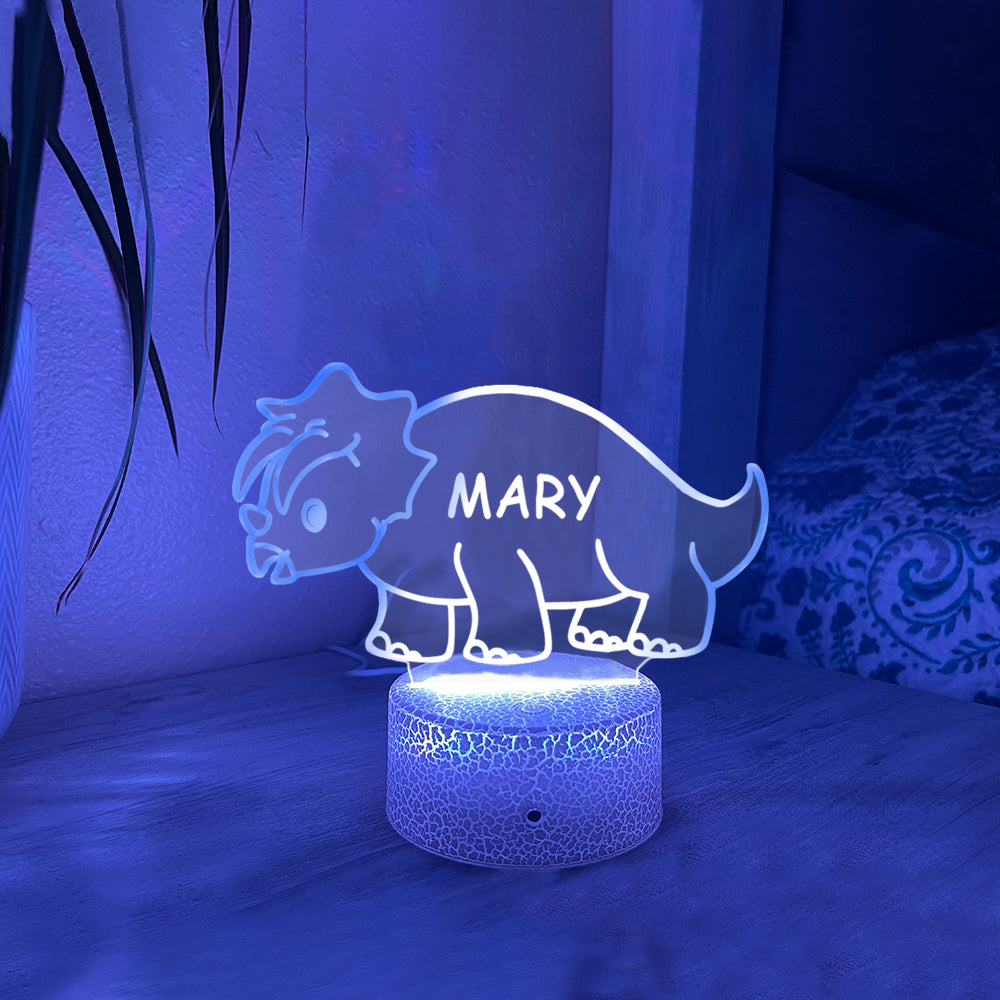 Luce Notturna a LED Personalizzata con Nome a Forma di Dinosauro