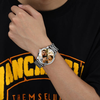 Orologio Personalizzato Con Foto Con Cinturino Acciaio Inossidabile Per Uomini